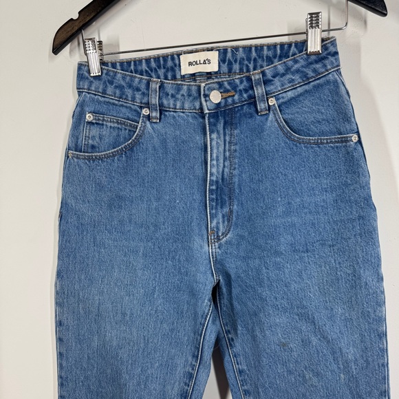 Rollas Blue Cropped High Rise Straight Jeans Raw Hem Vintage Denim Size 26 - Picture 3 of 16